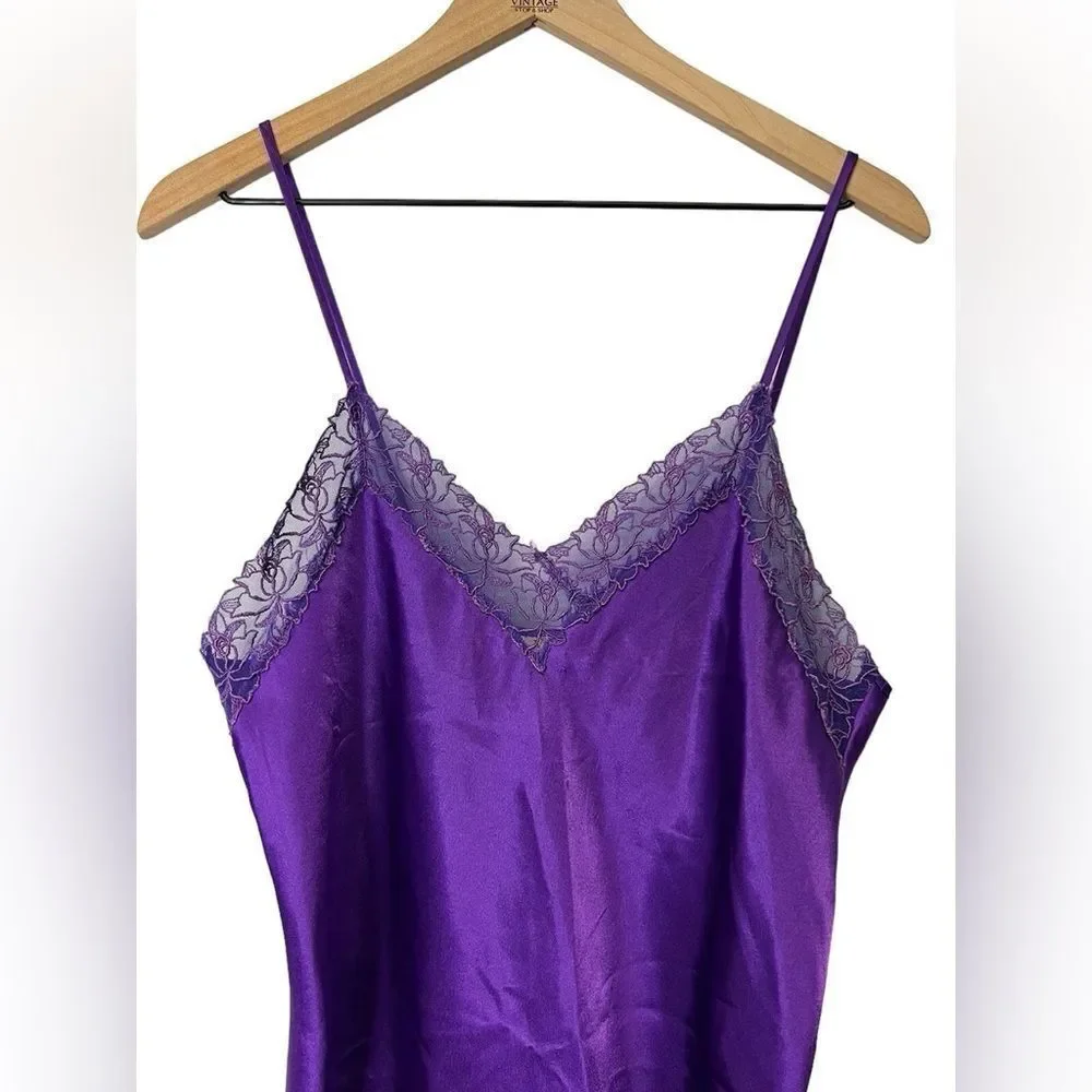 Vintage VS Gold Label Purple Embroidered Floral Lace Chemise Nightgown Slip - Picture 4 of 12
